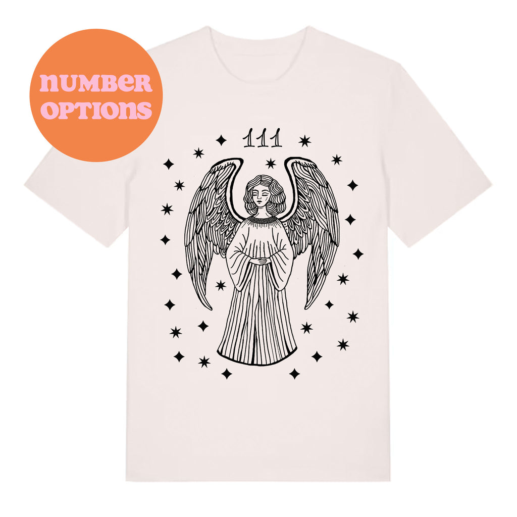 Angel Numbers Gothic T‑Shirt – Organic Cotton Unisex Tee in White
