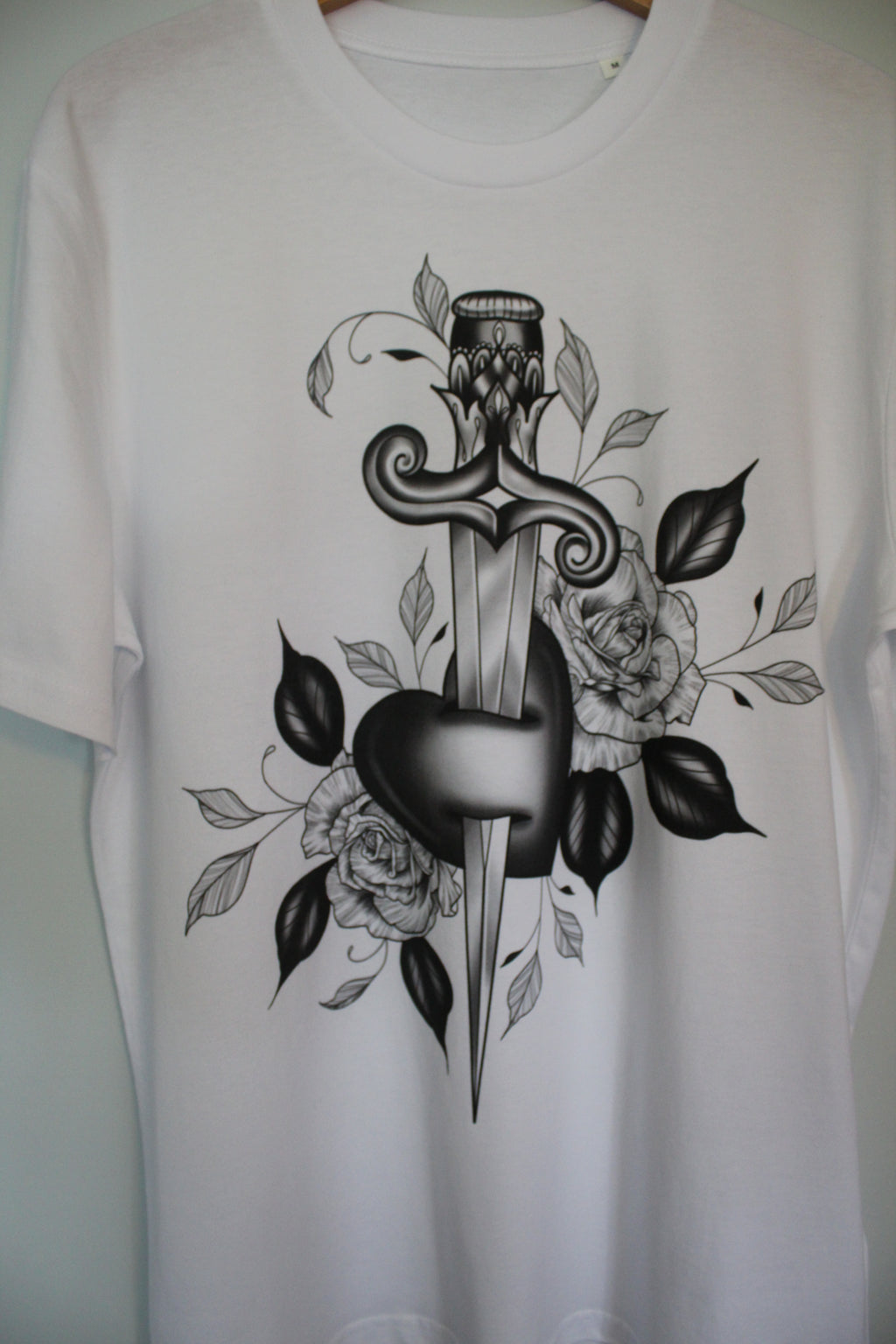 SAMPLE Dagger Through Heart White Tattoo T-Shirt