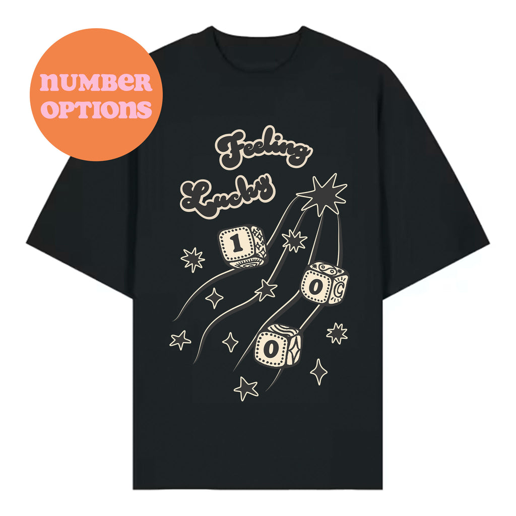 Oversized Retro Angel Numbers ‘Feeling Lucky’ T‑Shirt – Organic Cotton Unisex Tee