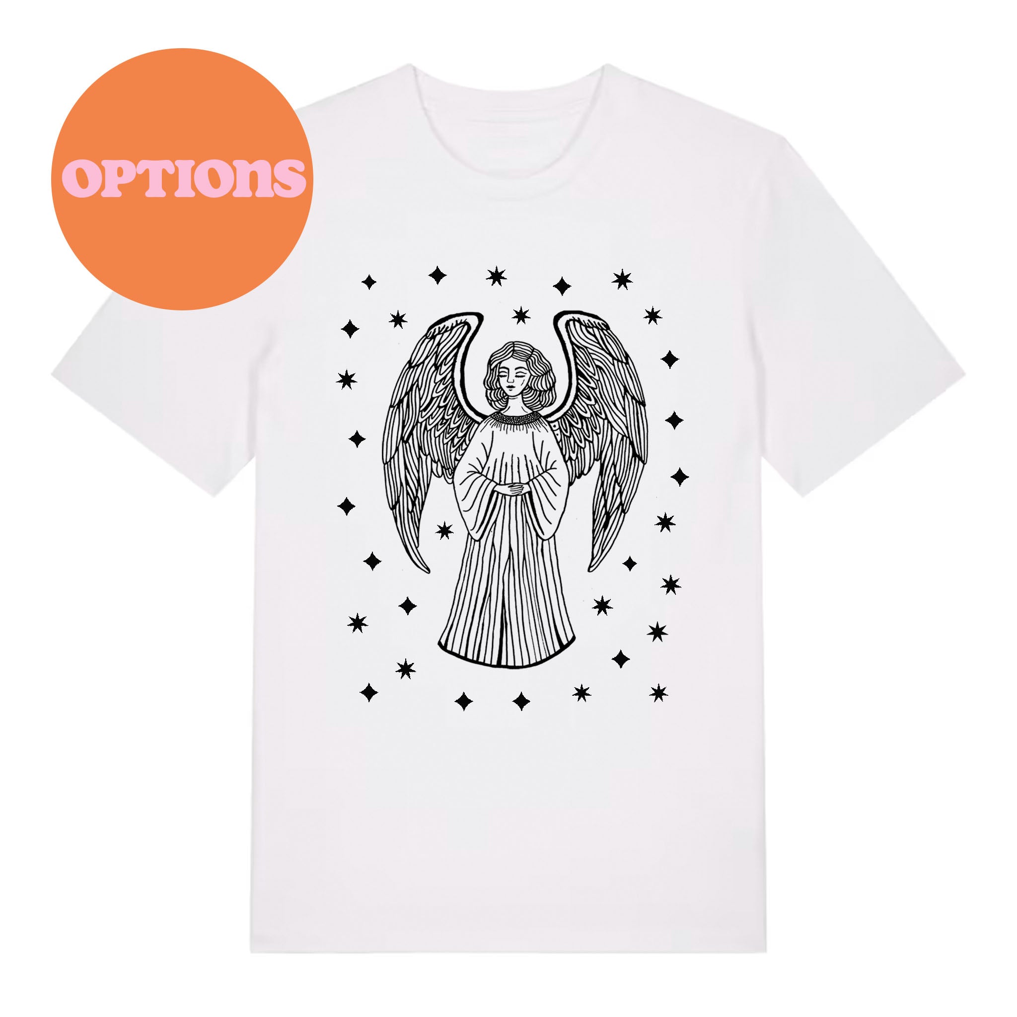 Tattoo‑Style Angel Hand‑Drawn Organic White T‑Shirt