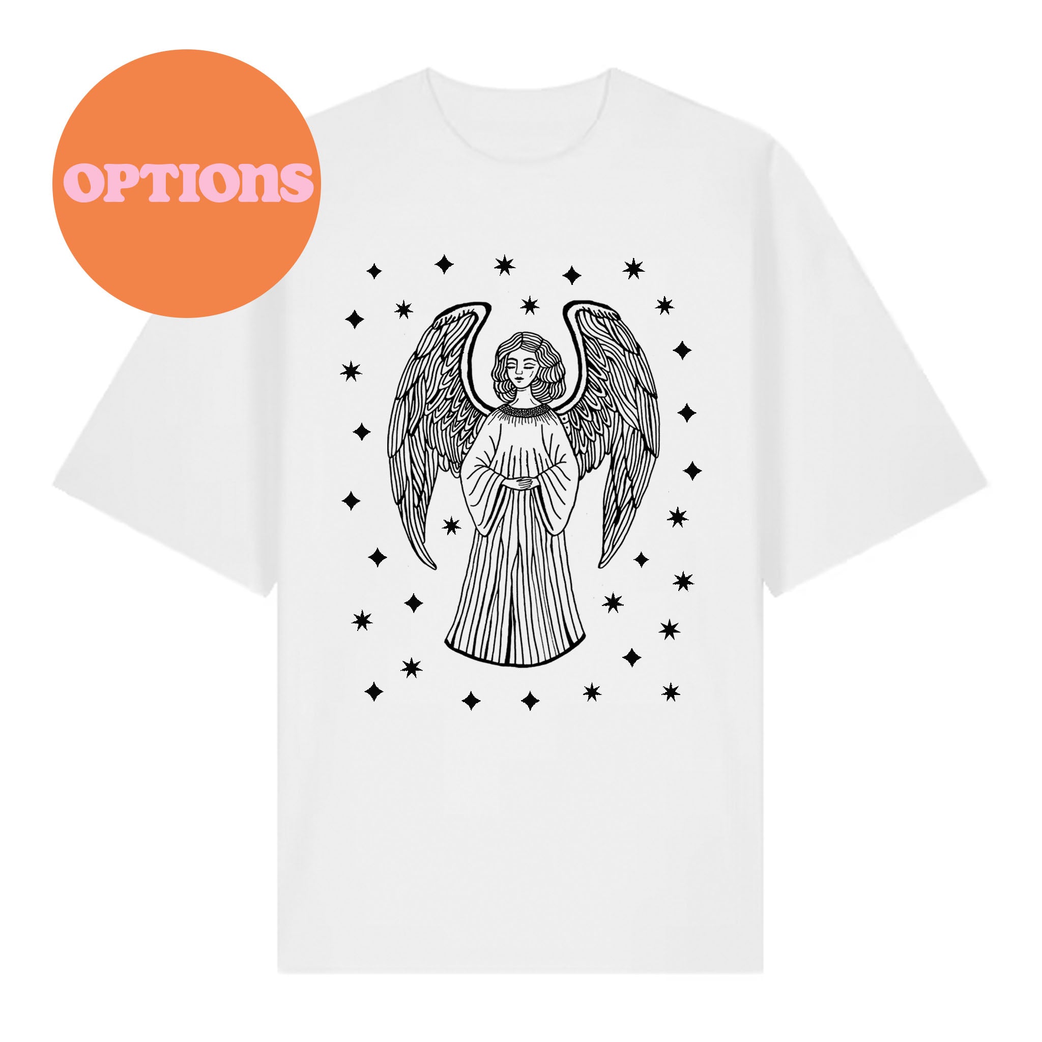 Tattoo‑Style Angel Hand‑Drawn Organic White T‑Shirt