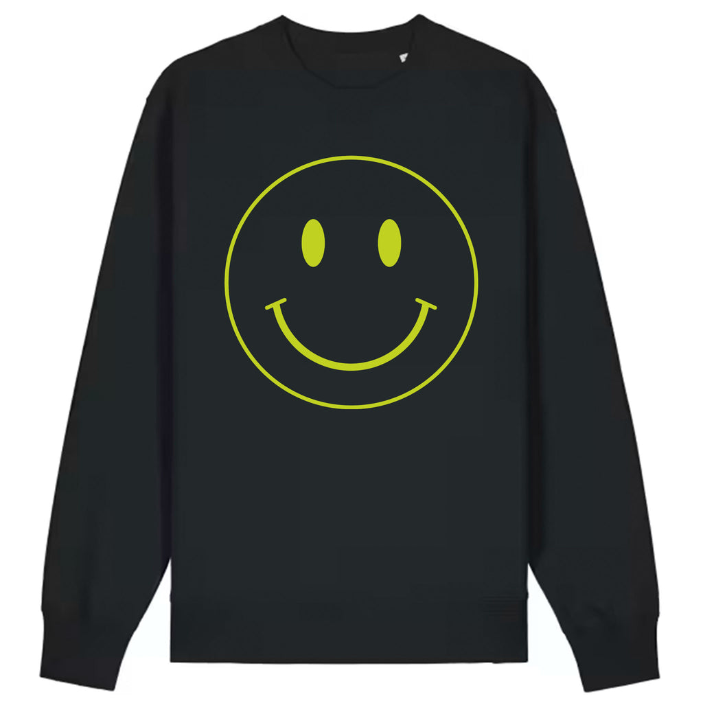 Vintage Smiley Face Jumper in Black Organic Cotton