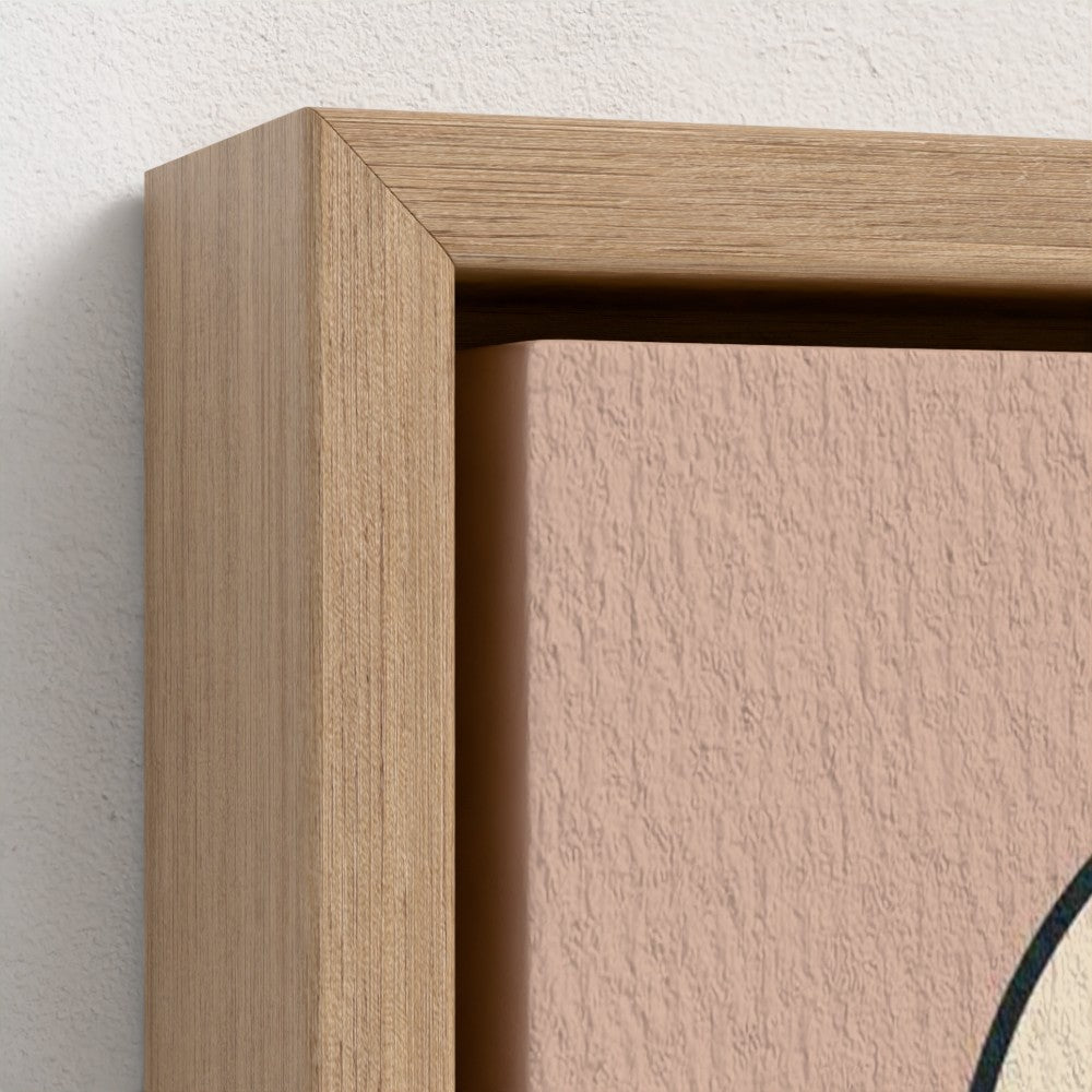 Close up of natural wooden frame and canvas art print