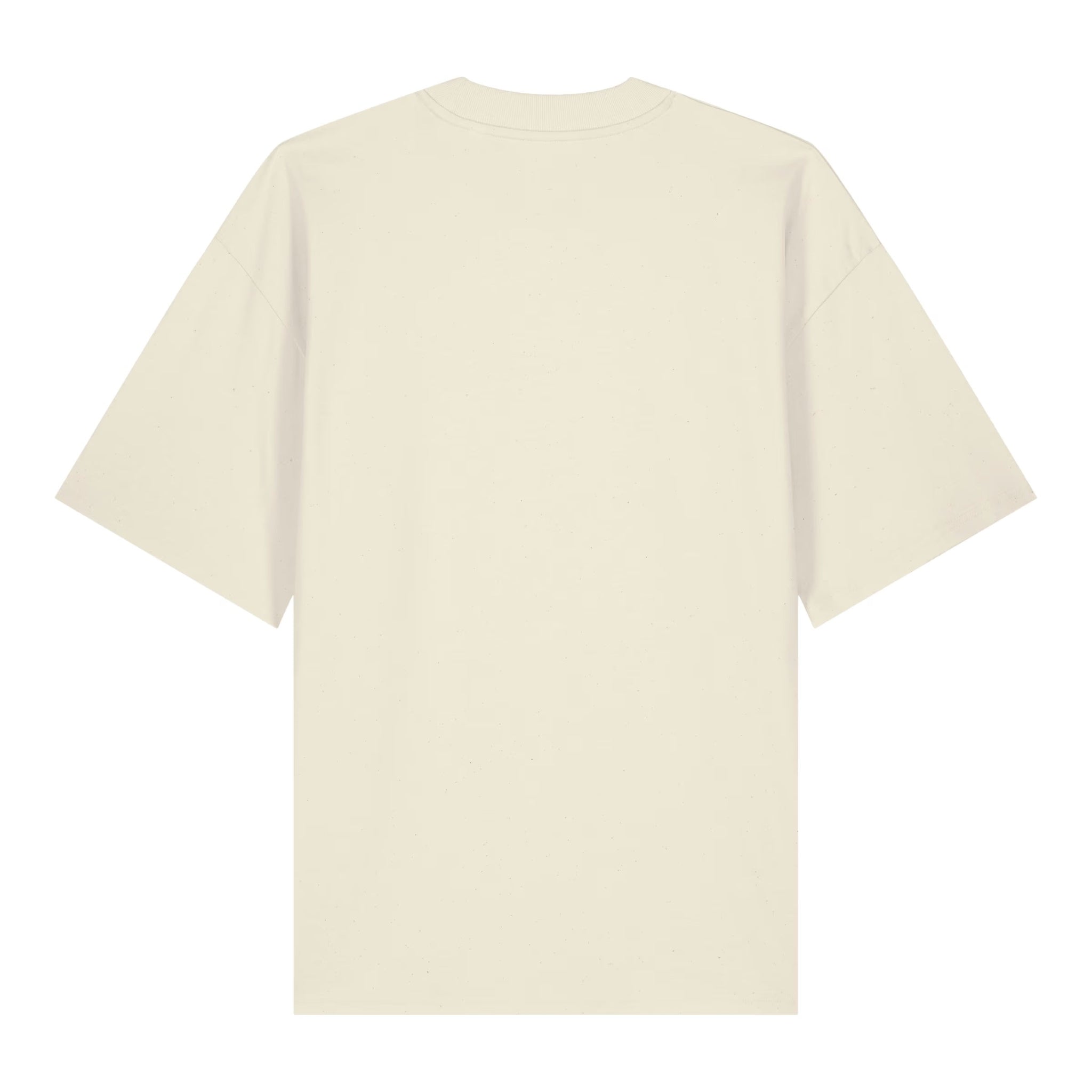 Back view of a plain natural beige over-sized t-shirt on a white background