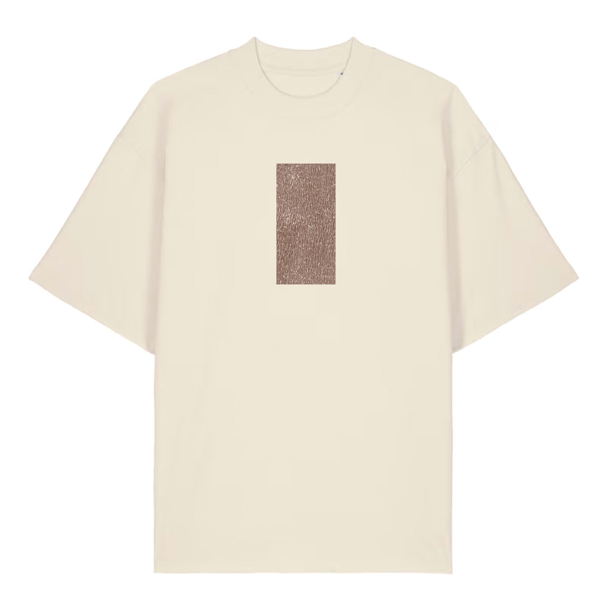 Beige t-shirt with a brown rectangular pattern on a white background
