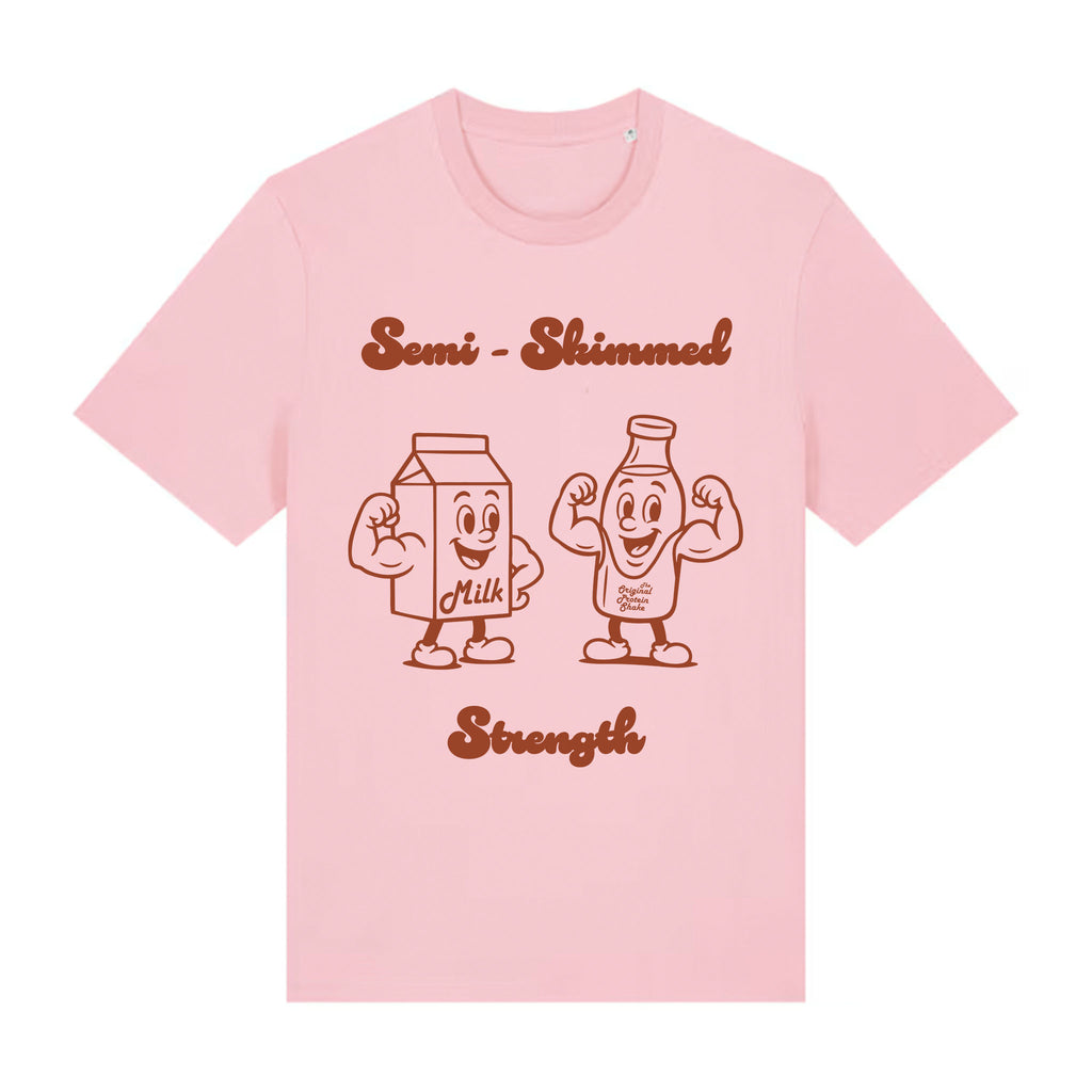 Funny Retro Gym T-Shirt - Sustainable Cotton - Semi Skimmed Strength