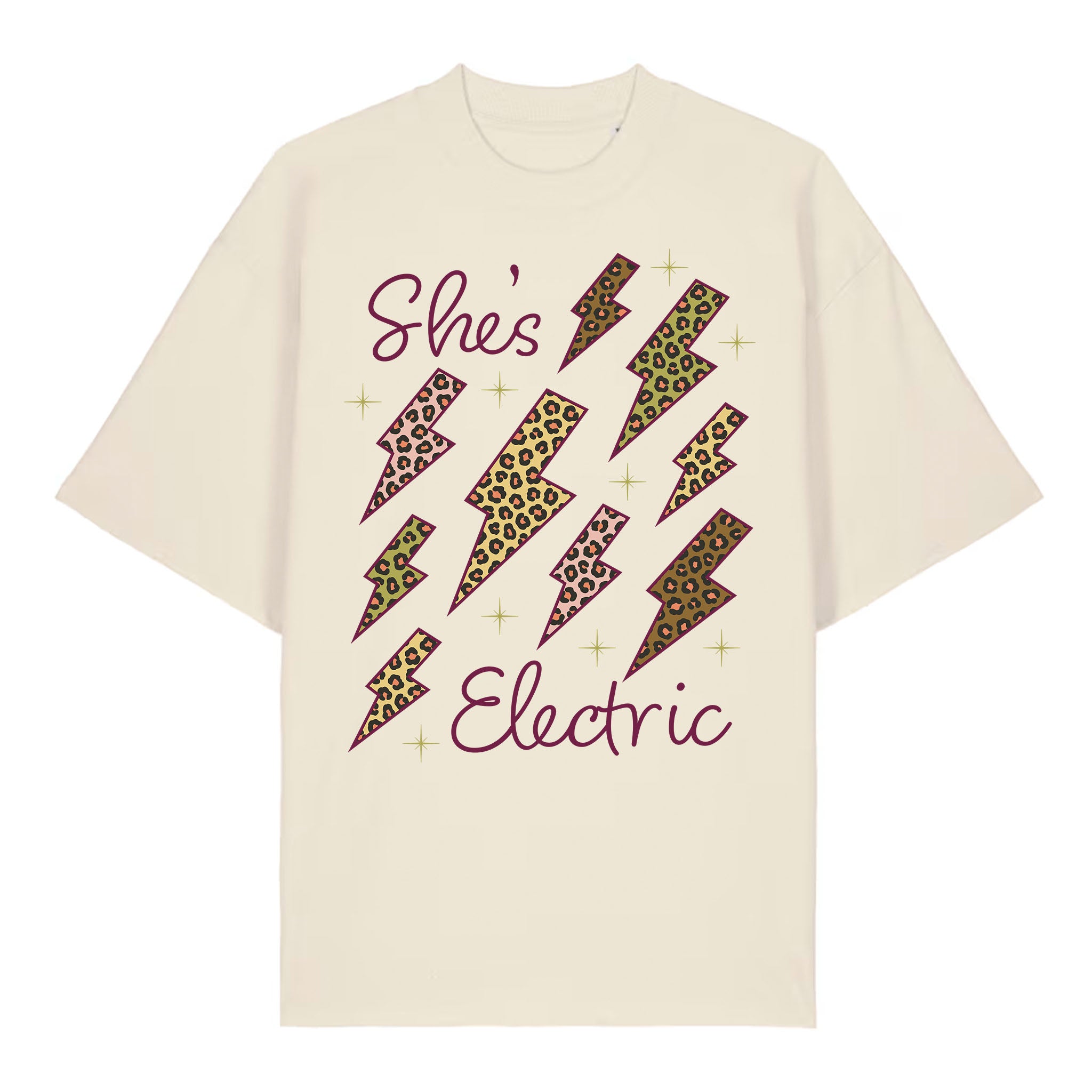 She's Electric Animal Print Natural Raw Organic Cotton Tee