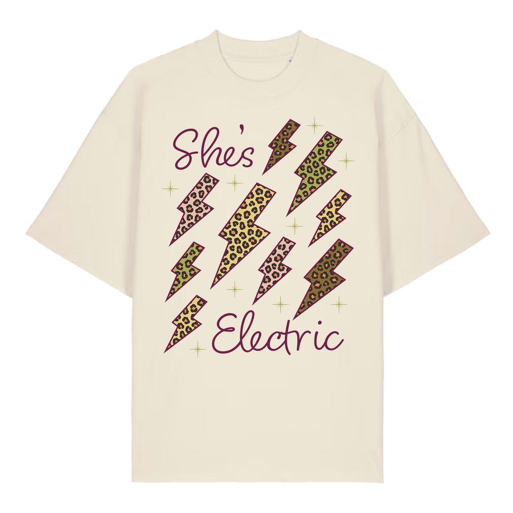 She's Electric Animal Print Natural Raw Organic Cotton Tee